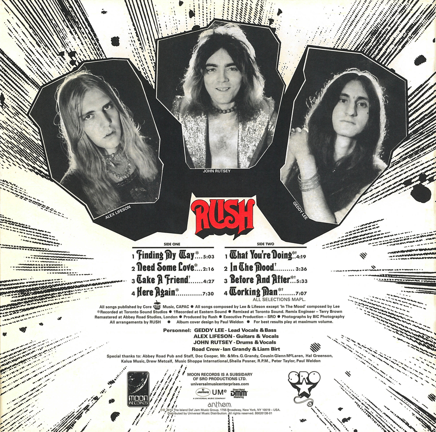 Back side of the debut album by the band Rush, called Rush