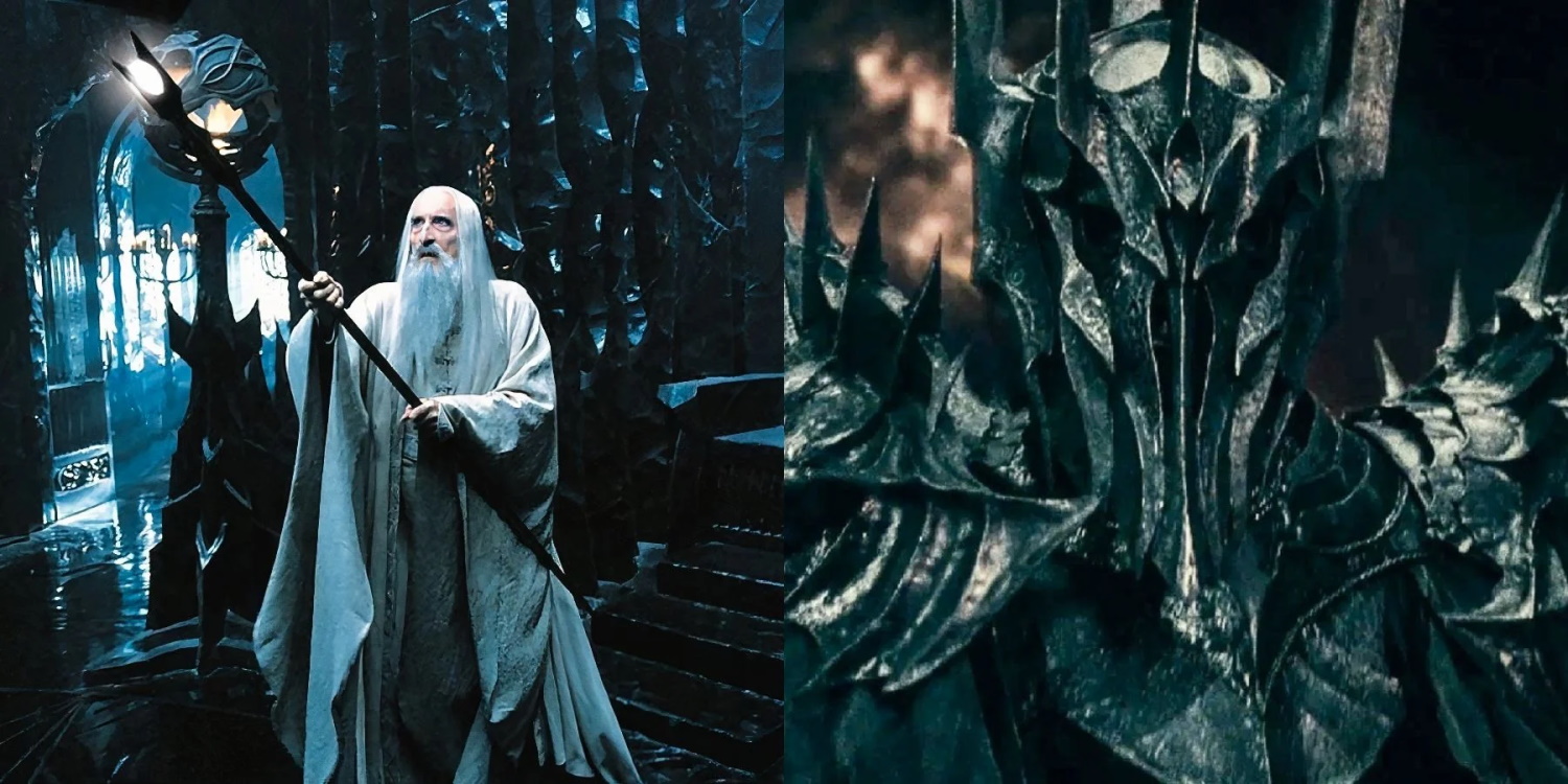 Saruman (left) and Sauron (right) became allies after Sauron corrupted the mind of the White Wizard