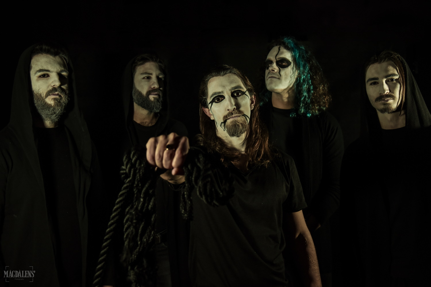 Greek black/death metal band Warhammer posing for a photoshoot